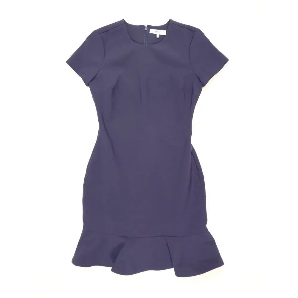Likely Navy Blue Ruffle Hem Sheath Dress Elegant Cocktail Workwear Occasion New
